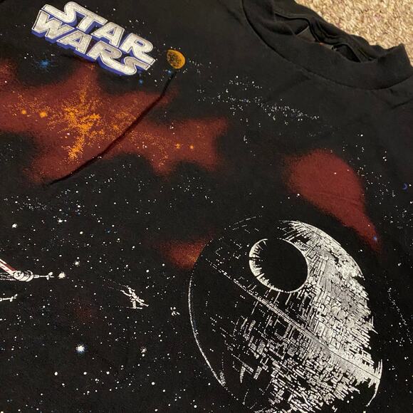 Vintage 90s Star Wars X Wing Fighter Death Star Single Movie Promo Tee Large - Picture 3 of 8